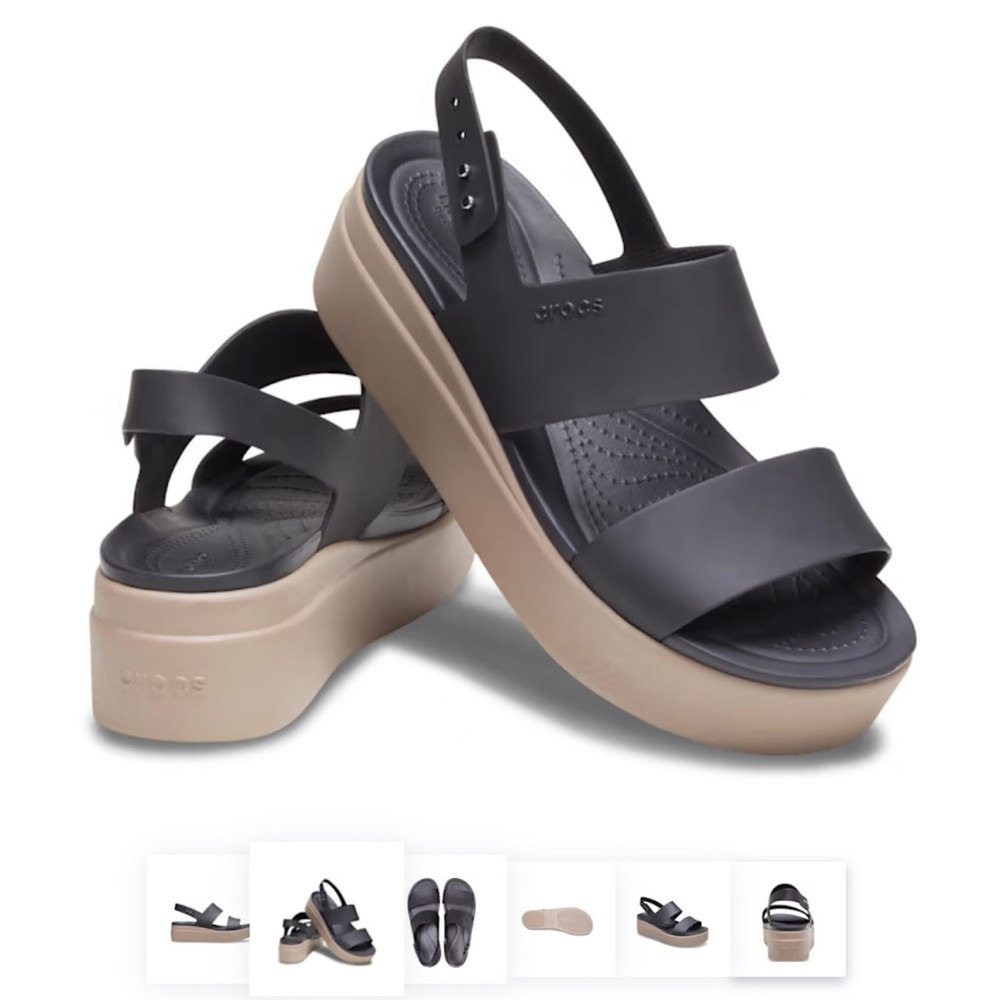 Crocs Brooklyn Low Wedge, Black & Mushroom, size 9